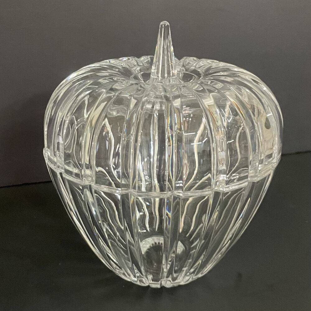 VTG Full Leaded Crystal "Apple" Candy/Nut Dish with Lid USA 6.5”h x 5"w